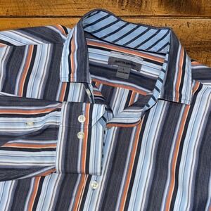 Johnston & Murphy Mens Blue Orange‎ Multi Striped Button Down Dress Shirt Size L